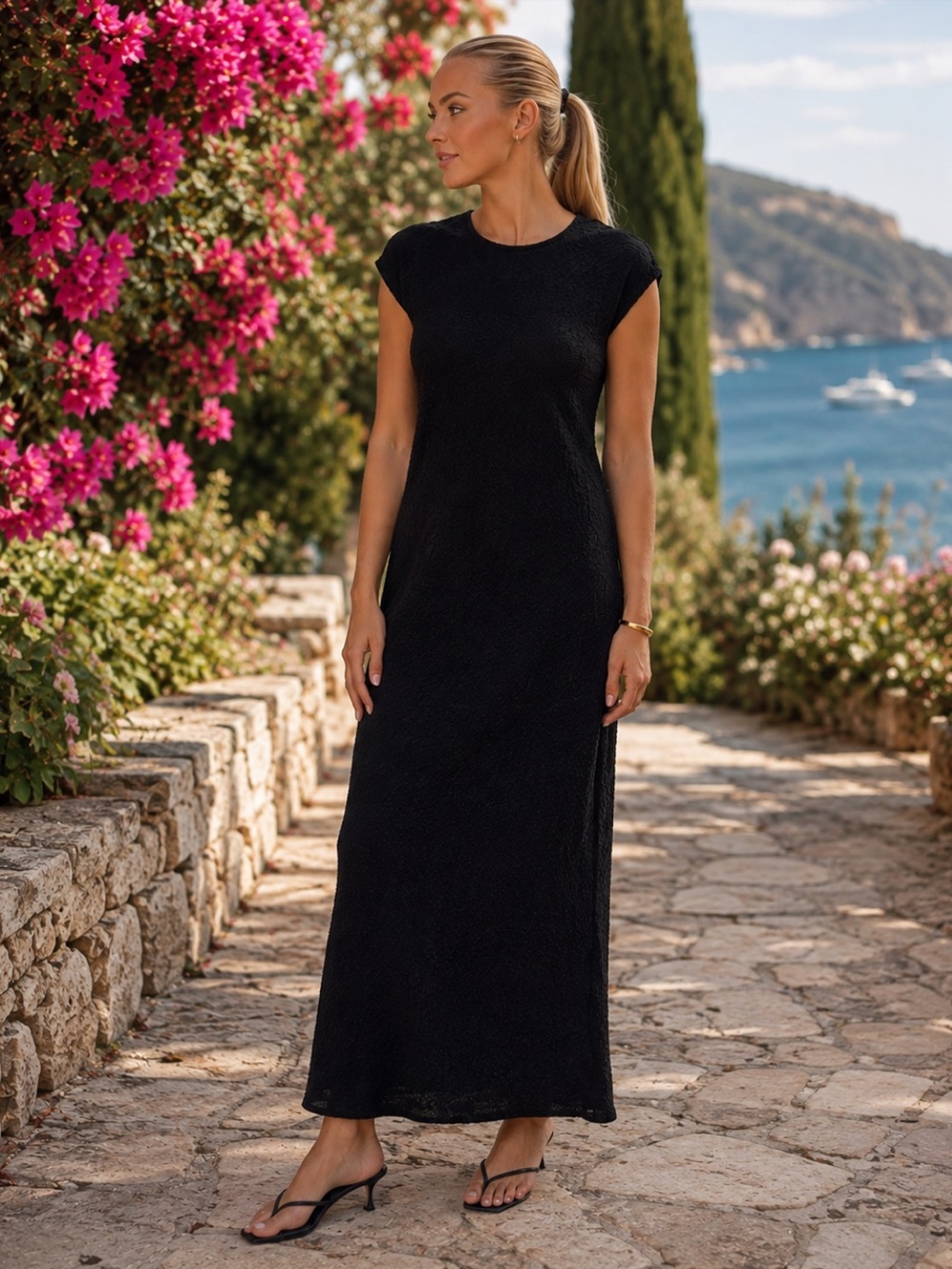 Sarah Pacini Black Alpaca Merino Wool Blend Sleeveless Dress, One Size, EUC